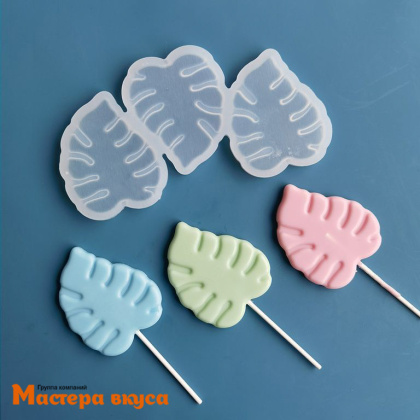 Форма для леденцов силиконовая ЛИСТЬЯ ТРОПИЧЕСКИЕ (МОНСТЕРА), (3 ячейки), 14,2*7,9*0,6 см