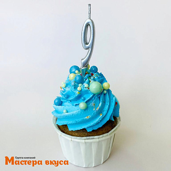 Свеча-цифра "МИНИ", серебро - 9  (h-4.5см)