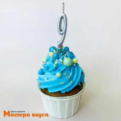 Свеча-цифра "МИНИ", серебро - 9  (h-4.5см)