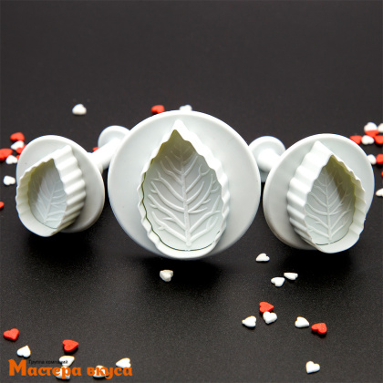 Вырубка-плунжер с выталкивателем ЛИСТ РОЗЫ МАЛЫЙ, d~2,5/3/4 см, (набор 3 шт)