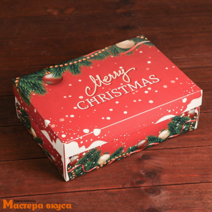 Упаковка для сладостей крышка/дно 240*170*80 мм  (Счастливого рождества красная)