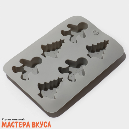 Форма силиконовая НОВОГОДНИЕ ПРЯНИКИ (6 ячеек), 25,5*17,5*2,5 см