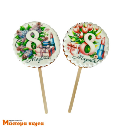 Топпер имбирный пряник "8 марта. Цветы микс",d~8 см, 23-25 гр 