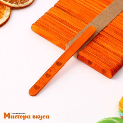 Палочки деревянные для мороженого 11,4*1 см, цветные (упак 50 шт) "Сердечки"