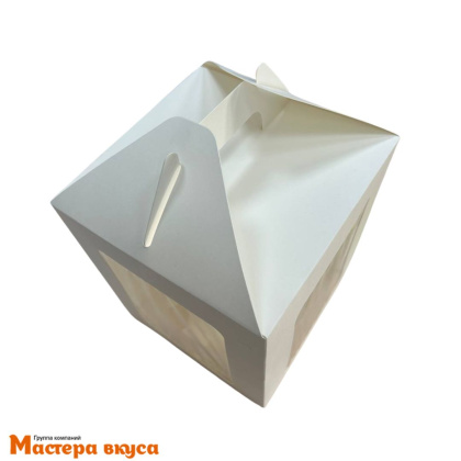 Коробка под кулич и пряничный домик с окном и ручкой, 16*16*18 см (белая) 500 гр с угловой загрузкой и с ложементом