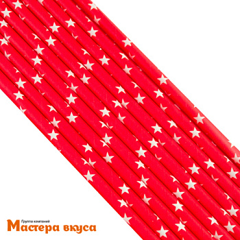 Трубочки бумажные, 20 см (упак 20 шт)  красные "Белые звёзды"