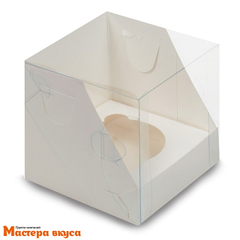 Коробка для  1 капкейка  ПРЕМИУМ с пластиковой крышкой, 100*100*100 мм, (белая) (3-д)