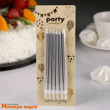 Свечи высокие СЕРЕБРИСТЫЙ МЕТАЛЛИК, (набор 6 шт), h-13см