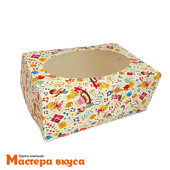 Коробка для  6 капкейков с окном, 235*160*100 мм (Детский праздник) круглое окно (2-д)