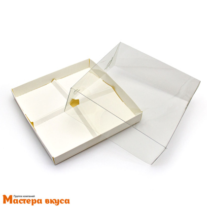 Коробка 4 ячейки для муссовых десертов с пластиковой крышкой, 190*190*80 мм (белая) У-50 (3-д)