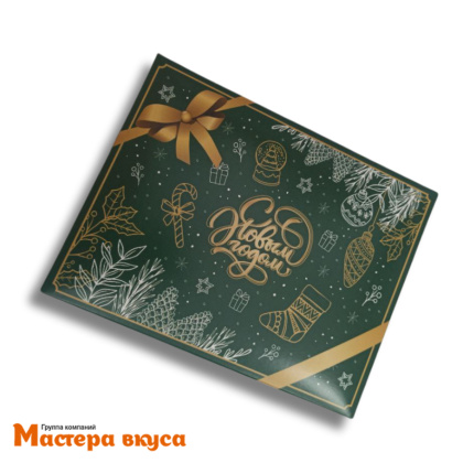 Упаковка для конфет 12 шт без окна (крышка/дно) 190*150*36мм  (Изумрудный Новый год)