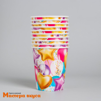 Стакан бумажный "Шары и звезды", 250 мл, (упак 10 шт)