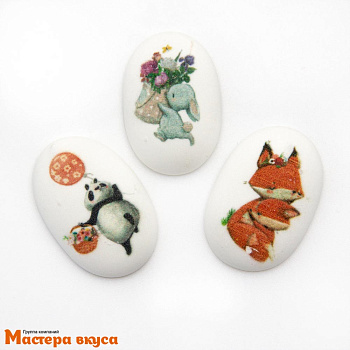 Сахарные медальоны ЛИСИЧКИ, ЗАЙЧИКИ, ПАНДЫ, d-35*25мм
