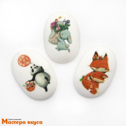 Сахарные медальоны ЛИСИЧКИ, ЗАЙЧИКИ, ПАНДЫ, d-35*25мм