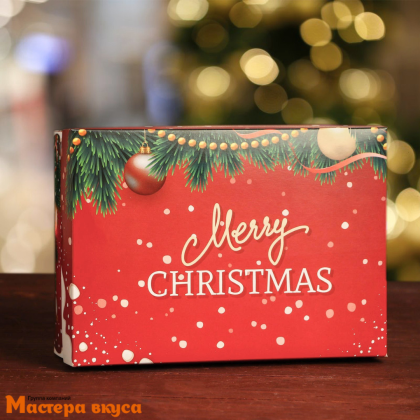 Упаковка для сладостей крышка/дно 240*170*80 мм  (Счастливого рождества красная)