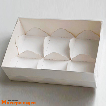 Упаковка для моти 6 ячеек с пластиковой крышкой, и ложементами 175*120*55 мм (белая) (8-д)