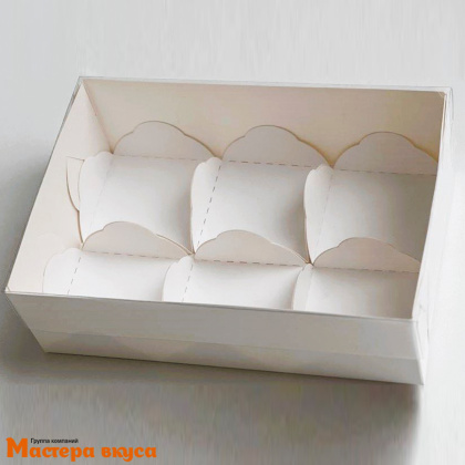 Упаковка для моти 6 ячеек с пластиковой крышкой, и ложементами 175*120*55 мм (белая) (8-д)