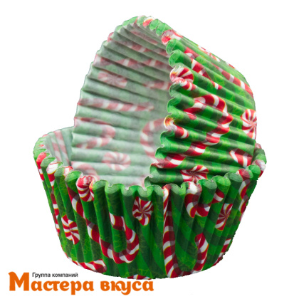 Капсула бумажная круглая, d-5см h-3,5см, "Рождественские леденцы", (упак ~25шт) 