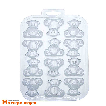 Форма для шоколада пластиковая ИГРУШЕЧНЫЕ МЕДВЕДИ, (12 ячеек)