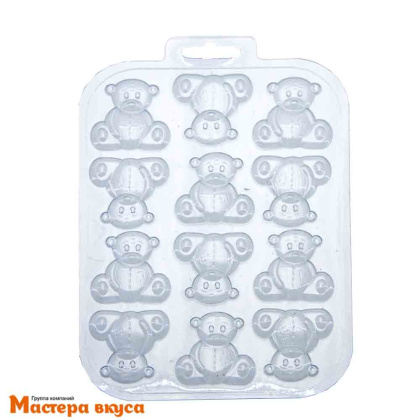 Форма для шоколада пластиковая ИГРУШЕЧНЫЕ МЕДВЕДИ, (12 ячеек)