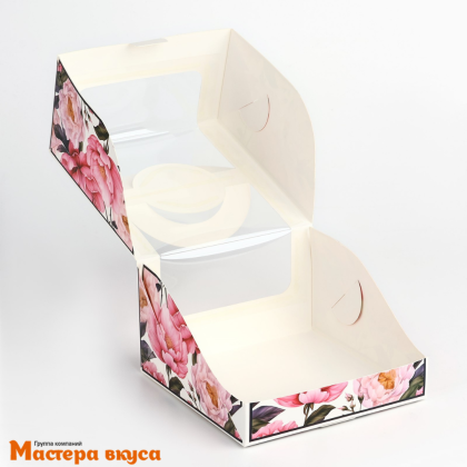 Упаковка для бенто-торта с окном и ручками, 140*140*80 мм  (Для тебя)