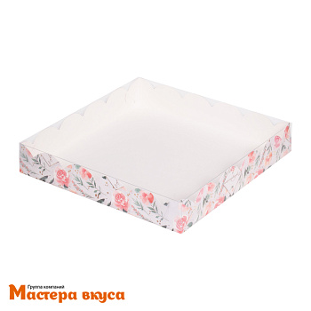 Упаковка для пряников и печенья с прозр. крышкой 155*155*35 мм  (С праздником/розы) (2-д)