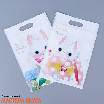 Пакет полиэтиленовый с вырубными ручками 150*230 мм, с ЗИП-замком, "Милые котики"