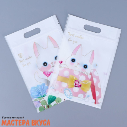 Пакет полиэтиленовый с вырубными ручками 150*230 мм, с ЗИП-замком, "Милые котики"