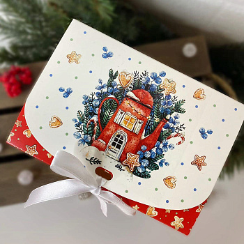 Упаковка для сладостей с лентой 165*115*50 мм  (Уютное рождество)