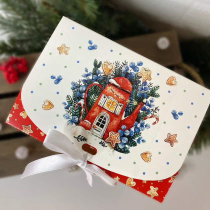 Упаковка для сладостей с лентой 165*115*50 мм  (Уютное рождество)