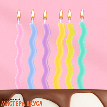 Свечи высокие Волна, разноцветный микс (набор 6 шт), h-12см 