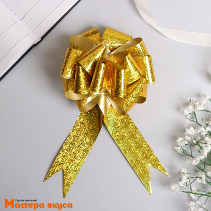 Бант-шар  ЖЕЛТЫЙ голография, (ш 5 см) d~15 см