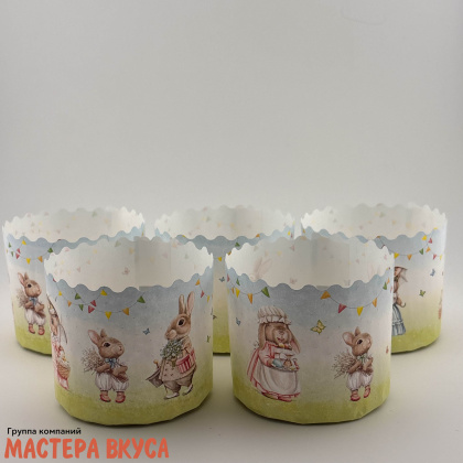 Форма бумажная для кулича (100г) d70*h60 мм РЕТРО ЗАЙЦЫ