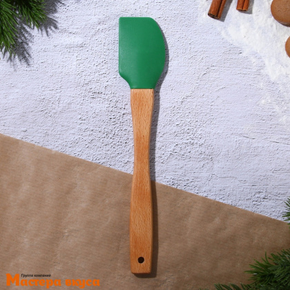 Лопатка силиконовая с деревянной ручкой 23,3 см, "Снеговик"