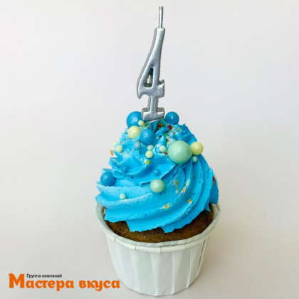 Свеча-цифра "МИНИ", серебро - 4  (h-4.5см)