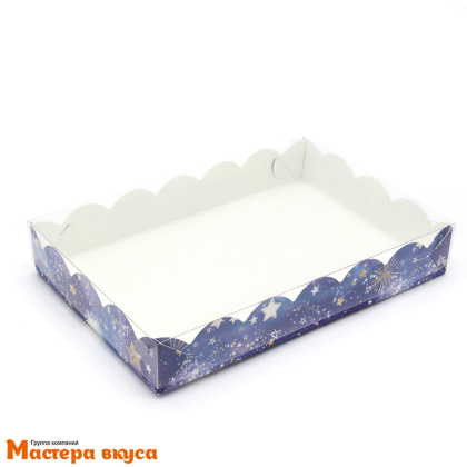 Упаковка для пряников и печенья с прозр. крышкой 220*150*35 мм (Звездное небо) (2-д)