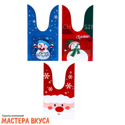 Пакет для сладостей  с завязками-ушками 12*22 см,  "Дедушка Мороз", микс