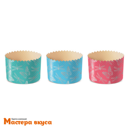 Форма бумажная для кулича (200г) d90*h90 мм БАБОЧКИ И СТРЕКОЗЫ