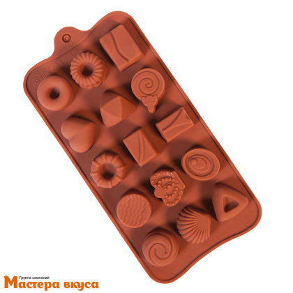 Форма для шоколада силиконовая  АССОРТИ ПЕЧЕНЬЕ И КОНФЕТЫ, (15 ячеек) 20*10 см