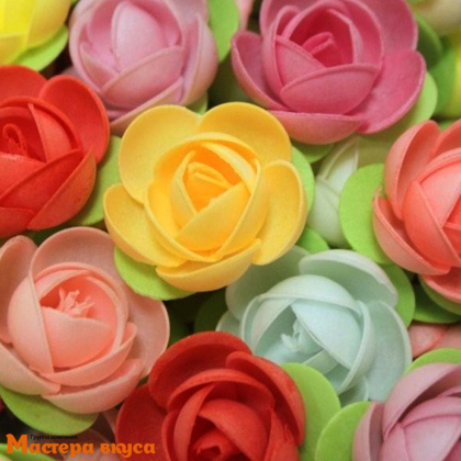 Вафельные цветы ПИОНЫ на трилистнике, d~5 см, (упак 3 шт микс)