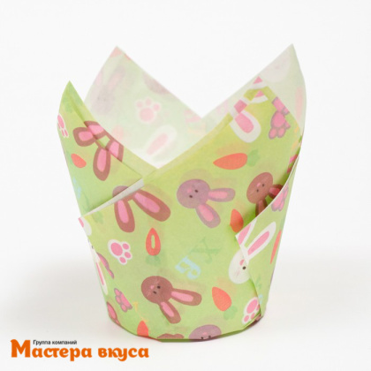 Форма бумажная Тюльпан d50 h80 "Зайчики", упак 12шт