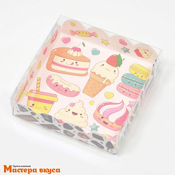 Упаковка для пряников и печенья с прозр. крышкой 120*120*30 мм  (Сладкая вечеринка)