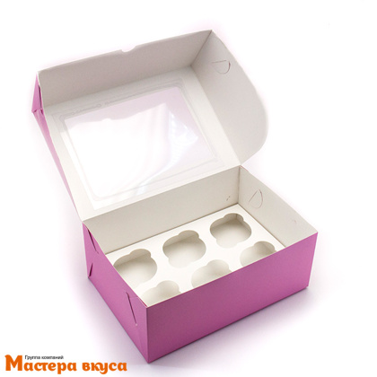 Коробка для  6 капкейков с окном, 250*170*100 мм,  (сиреневая)