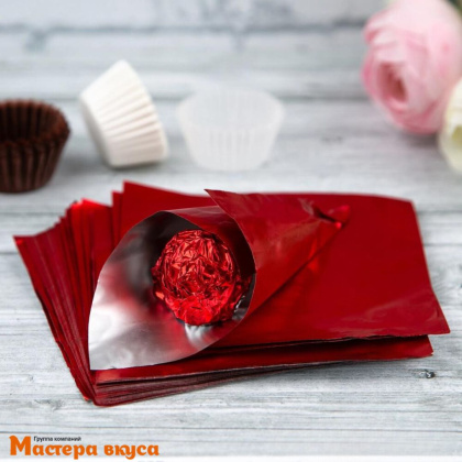 Фольга оберточная для конфет 10*10 см (красная), упак 20 шт