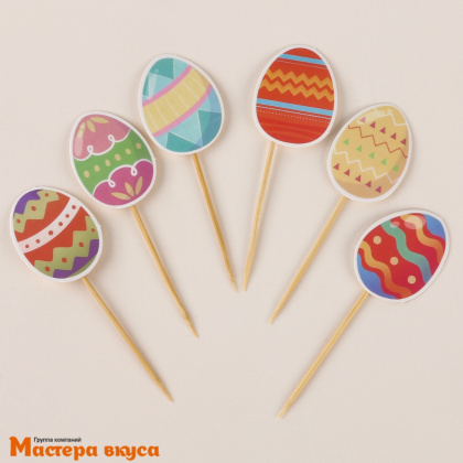 Шпажки "Пасхальные яйца", дерево, 10 см (набор 6 шт)