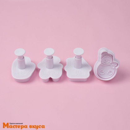 Вырубка-плунжер с выталкивателем  ЗИМНЯЯ СКАЗКА, ~4 см (набор 4 шт)