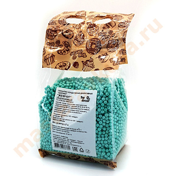 Посыпка Шарики зерновые Жемчуг  Бирюзовый (5-7мм) в сахарной глазури, упак 700 гр