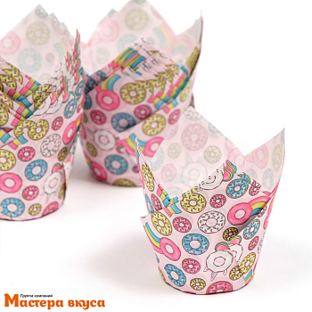 Форма бумажная Тюльпан d50 h80 "Пончики", упак 12шт