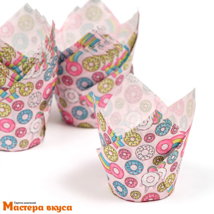Форма бумажная Тюльпан d50 h80 "Пончики", упак 12шт