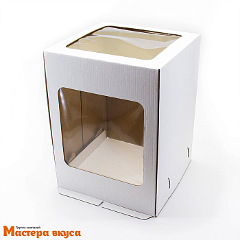 Короб для торта с окном 220*220*300 мм (2 окна), белый (2-Д), СТАНДАРТ
